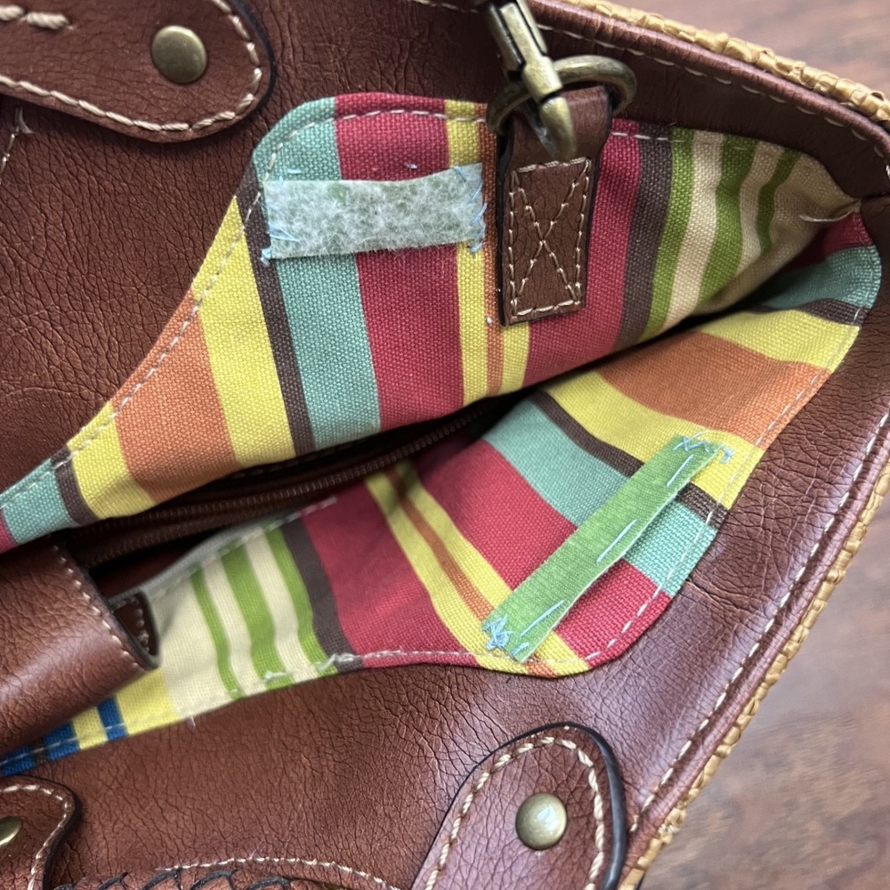 Vintage Y2K Fossil Crossbody Bag Tan‎ Woven Boho Artsy Resort Coastal Travel - Picture 10 of 14
